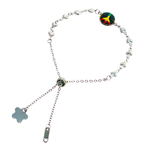 Rasta Peace Heart Slider Bracelet - Picture 1 of 3